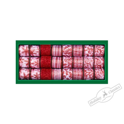 Лента для декорирования искристая красная/прозрачно-белая с красными узорами, 5 мх6,5 см