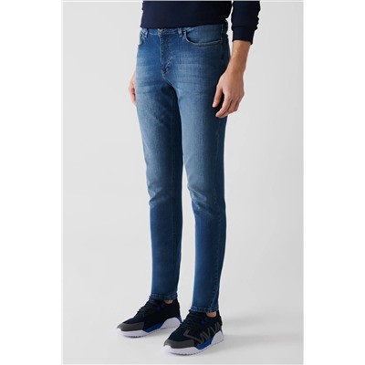 Мужские синие джинсовые брюки винтажные стираные гибкие зауженные брюки B003506