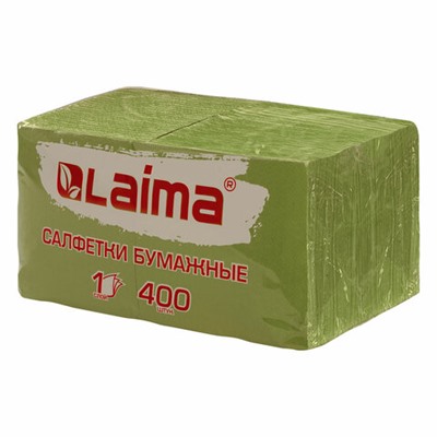 Салфетки бумажные 400 шт., 24х24 см, "Big Pack", зелёные, 100% целлюлоза, LAIMA, 114728