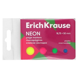Закладки клейкие Neon пластик, 18,75*50 мм, 4 цвета, 100 листов Erich Krause 61587