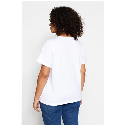 Белая базовая трикотажная футболка с круглым вырезом TBBSS22TS0733
