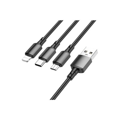 Кабель USB BOROFONE BX72 3 в 1 для iPhone/Micro/Type C (черный) 1m