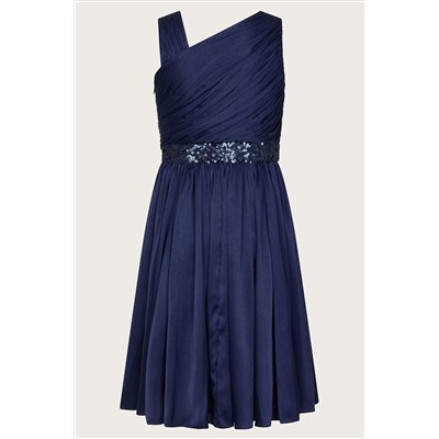 Monsoon Blue Satin Abigail One-Shoulder Dress