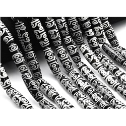 Бусины Дзи "Шестнадцать глаз" из агата бочонок 10*30мм, цв.черный, 30см, 10 бусин