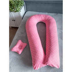 Подушка для беременных "Подкова" + подушка для младенцев / Горошки розовые