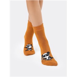 Детские махровые носки в оттенке "кэмел" с изображением панды
