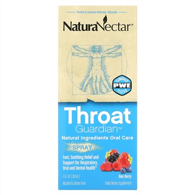 NaturaNectar, Throat Guardian, спрей, «ягодная смесь», 1мл (30жидк. унций)