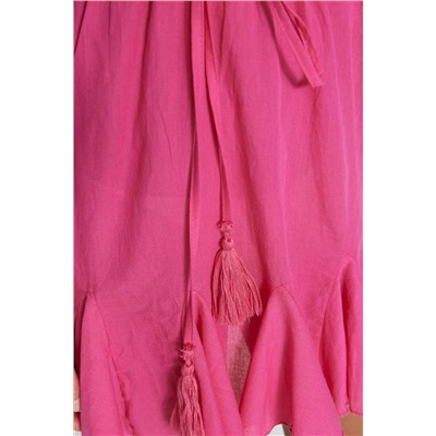 Мини-пляжное платье цвета фуксии из 100% хлопка с поясом и поясом TBESS21EL3302