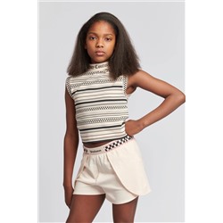 Juicy Couture Girls Cream/Black Turtle Neck Stripe Vest