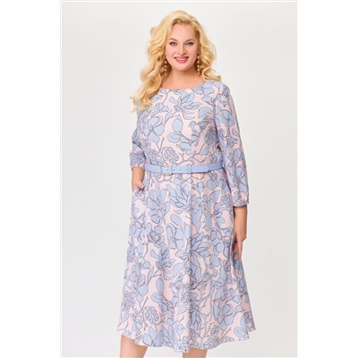 Платье Swallow 674 розовый в принт «голубой сад»