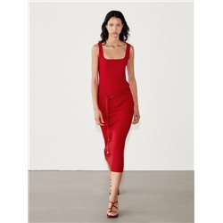 Ribbed midi dress with square neckline