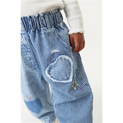 Mid Blue Denim Heart Patch Wide Leg Jeans (3mths-7yrs)