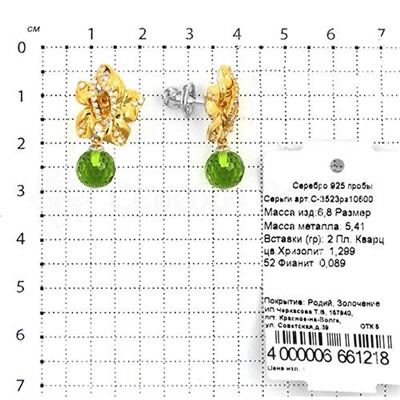 Кольцо из серебра с позолотой и фианитами 925 пробы К-3523рз00