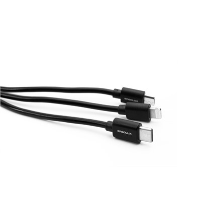 Кабель  3 в 1 ERGOLUX ELX-CDC05-C02, USB - microUSB/ Lightning/ Type-C, 3А, 1.2м, черный