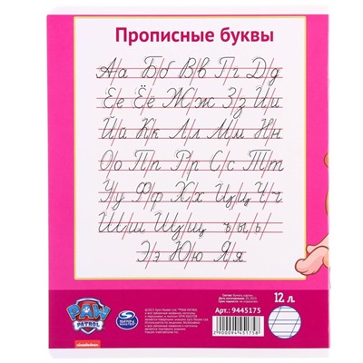 Тетрадь в косую линейку 12 листов, 1 сентября, 5 видов МИКС, обложка мелованный картон, Щенячий патруль