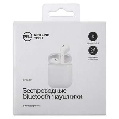 Наушники с микрофоном (гарнитура) RED LINE BHS - 29, Bluetooth, беспроводные, белые, УТ000023018