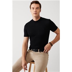 Черная трикотажная футболка-полуводолазка с коротким рукавом, стандартный крой