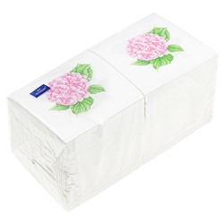 Салфетки бумажные "Art Bouquet" 20х20см, 2-х слойные, 250 штук в упаковке, 100% целлюлоза, "Розовая гортензия" (Россия)