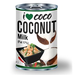 Молоко кокосовое I❤COCO, органика,  жирность 17%, 400мл, ж/б, Шри-Ланка