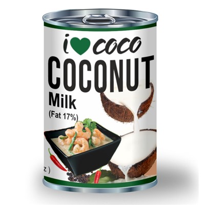 Молоко кокосовое I❤COCO, органика,  жирность 17%, 400мл, ж/б, Шри-Ланка