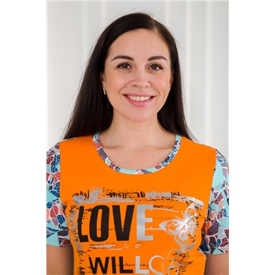 Пижама женская домашний интерлок из футболки и бридж LOVE оранжевый