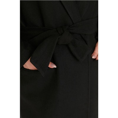 Черное прошитое тканое пальто оверсайз с поясом TBBAW23KB00004