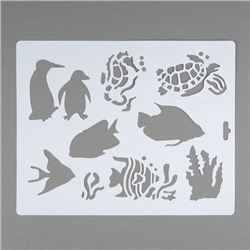 Трафарет "Сонет", модель 26 (пингвины, рыбы), 25,5х20,5 см, пластиковый