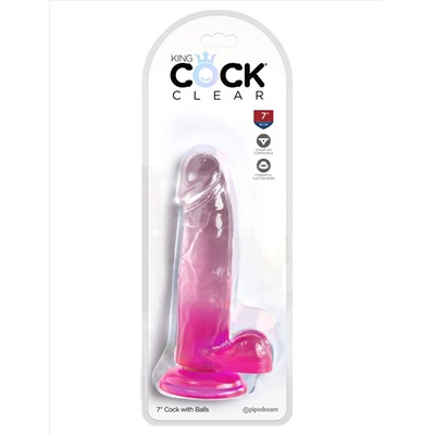 Розовый фаллоимитатор с мошонкой на присоске 7’’ Cock with Balls - 20,3 см.