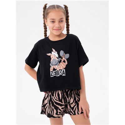 Пижама "Зебра" коричневая детская девочка с шортами