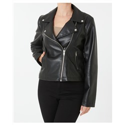 Schwarze Kunstlederjacke Janina, Biker-Style