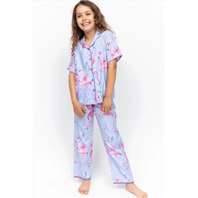 Minijammies Blue Flamingo Print Short Sleeve Pyjamas Set