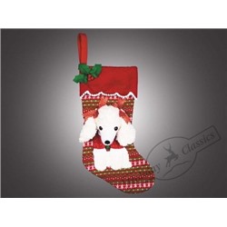 Носок рождественский "Белый пудель с бантиками" красно-зеленый, 25х53 см