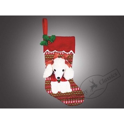 Носок рождественский "Белый пудель с бантиками" красно-зеленый, 25х53 см