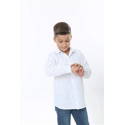 Детская белая рубашка из хлопчатобумажной ткани синего цвета с рисунком и буквами