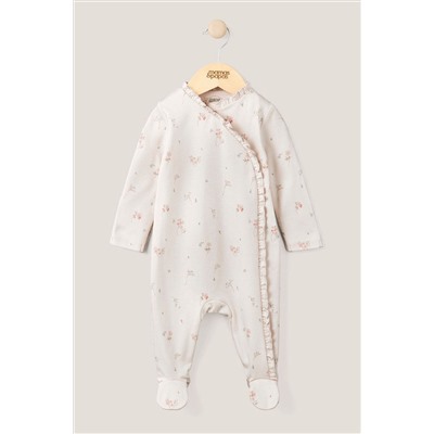 Mamas & Papas Pink Floral Frill Detail Sleepsuit