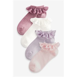 Pink Cotton Rich Ruffle Frill Trainer Socks 4 Pack