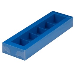 Коробка для конфет на 5 шт Синяя с пластиковой крышкой 235х70х30 мм