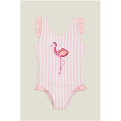 Accessorize Girls Pink Sequin Flamingo Swimsuit