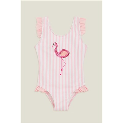 Accessorize Girls Pink Sequin Flamingo Swimsuit