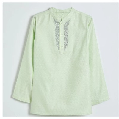 Mint Green Kids Embroidered Long Sleeve Kurta