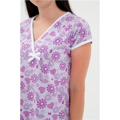 Ночная сорочка из кулирки Социал спущенное плечо фиолетовые цветы