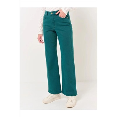 Темно-зеленые широкие джинсовые брюки с высокой талией