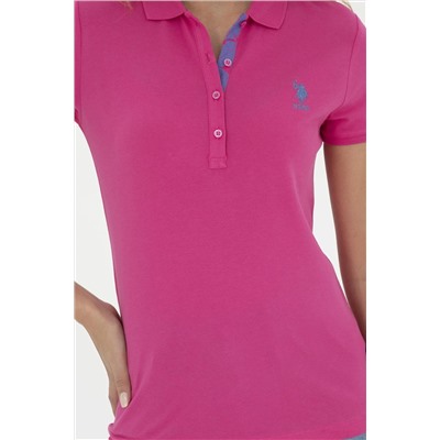 Женская базовая футболка цвета фуксии с воротником-поло Неожиданная скидка в корзине