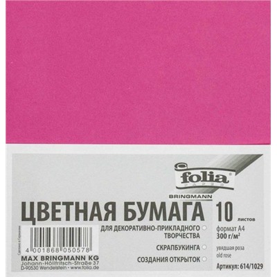 FOLIA Бумага цветная, 300 г/м2, A4, 10 л, увядшая роза