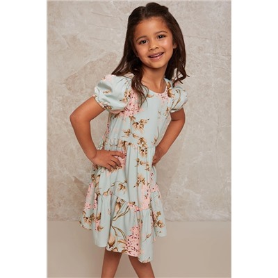 Chi Chi London Girls Puff Sleeve Floral Print Tiered Summer Dress