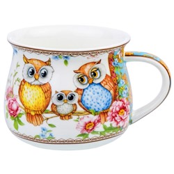 Кружка 250 мл 11*8,5*7 см "Совушки", бочонок, NEW BONE CHINA