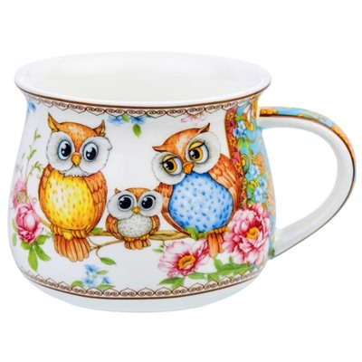 Кружка 250 мл 11*8,5*7 см "Совушки", бочонок, NEW BONE CHINA