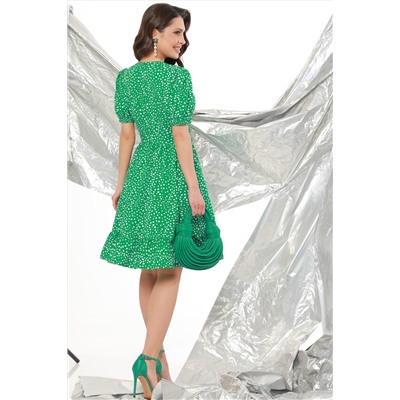 Платье зеленое в белый горошек