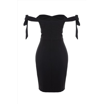Черное двубортное тканое вечернее платье TPRSS23EL00361