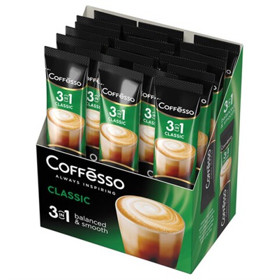 Кофе растворимый порционный COFFESSO "3 в 1 Classic", пакетик 15 г, 102147